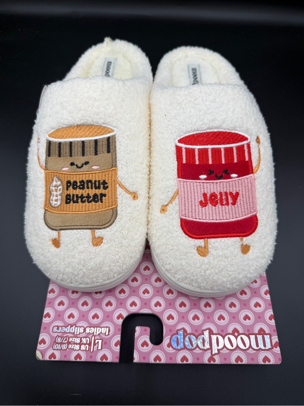 Moodpop Peanut Butter & Jelly Slippers Memory Foam Cozy Fleece Large NEW!